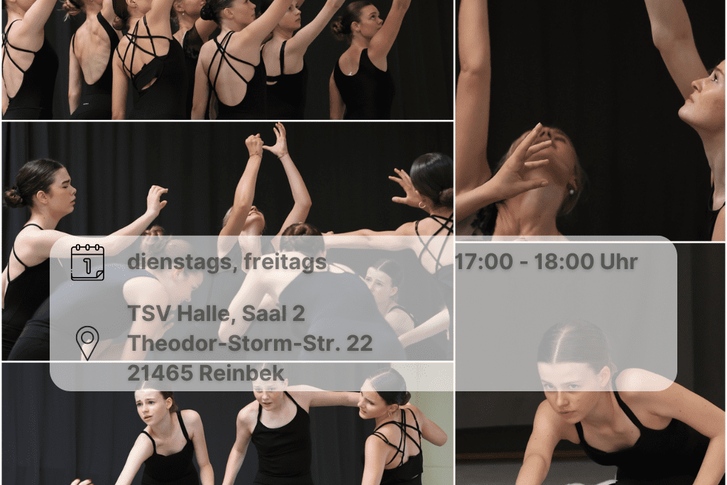 Ballett Collage Collage verschiedener Balletttänzerinnen in schwarzen Ballettanzügen mit Datumsangabe.