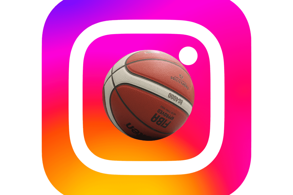 Instagram-Logo mit Basketball Instagram-Logo, das einen Basketball enthält