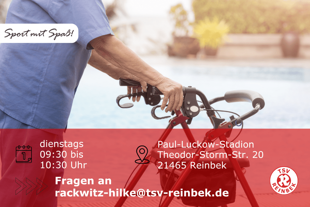 Sturzprävention Person stützt sich auf einen Rollator. Bild enthält Orts- und Datumsangabe