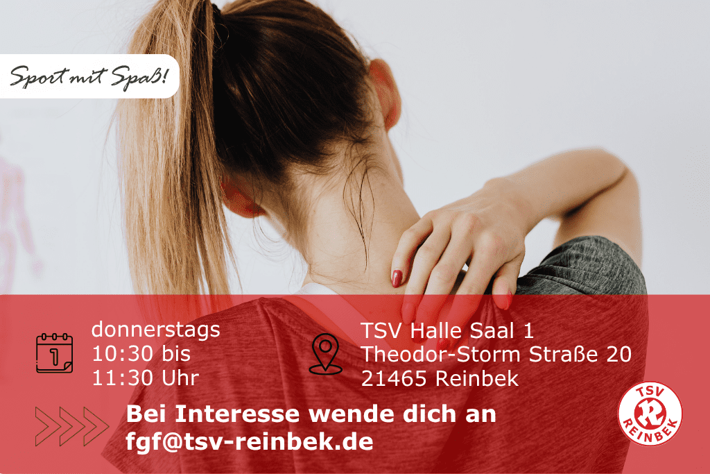 Eine Frau fasst sich an den Nacken Bild enth&auml;lt Ort und Datumsangabe