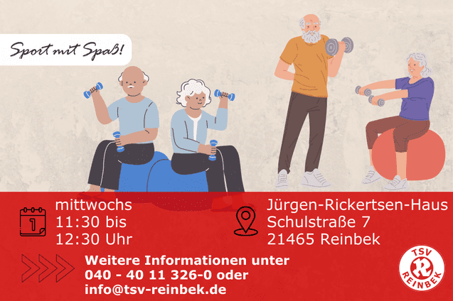 Senioren trainieren mit einer Hantel und sitzen auf einem Gymnastikball. Bild enth&auml;lt Orts- und Datumsangabe