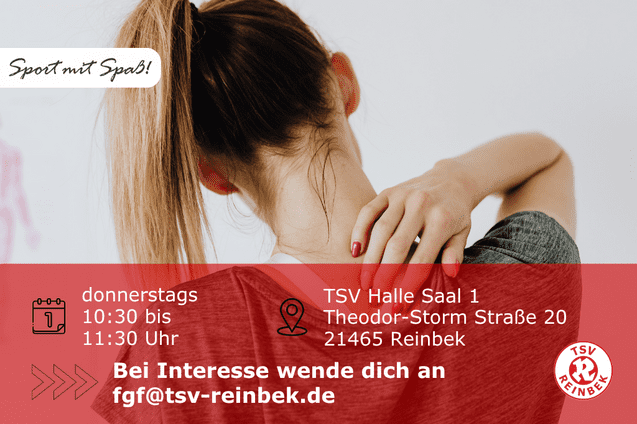Eine Frau fasst sich an den Nacken Bild enth&auml;lt Ort und Datumsangabe