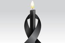 Nachruf Nachruf, Schwarze brennende Kerze umschlungen von schwarzem Schleifenband