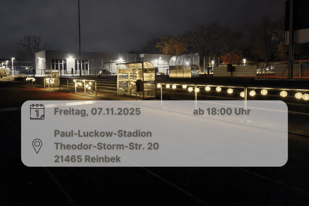 Paul Luckow Stadion bei Nacht mit Lichterketten um die Banden