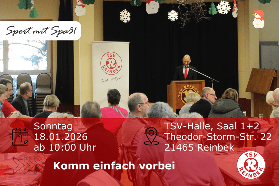 Neujahrsklönschnack 2026 1. Vorsitzender, Sebastian David hält eine Rede auf dem Neujahrsklönschnack. Bild enthält Orts- und Datumsangabe