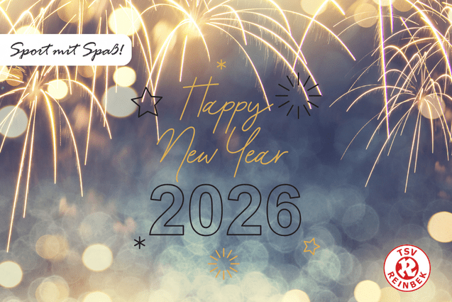 Im Hintergrund Feuerwerk, davor der Schriftzug "Happy New Year 2026"
