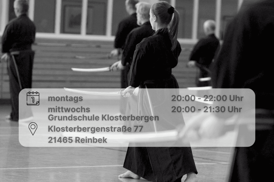 Iaido & Jodo in der TSV Reinbek Personengruppe übt in Formation den Umgang mit Schwertern inklusive Datumsangabe