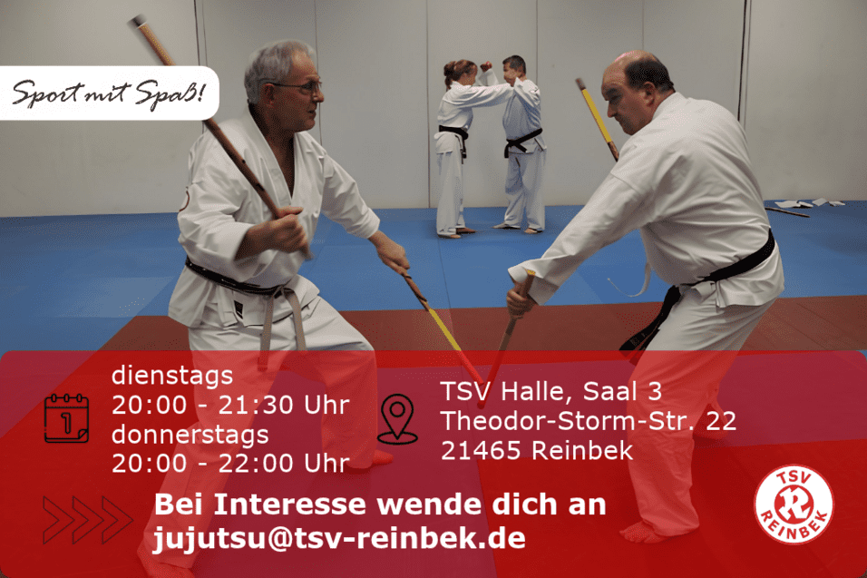 Ju-Jutsu Ju-Jutsu Kämpfer stehen sich mit Stöckern gegenüber. Bild enthält Orts- und Datumsangabe