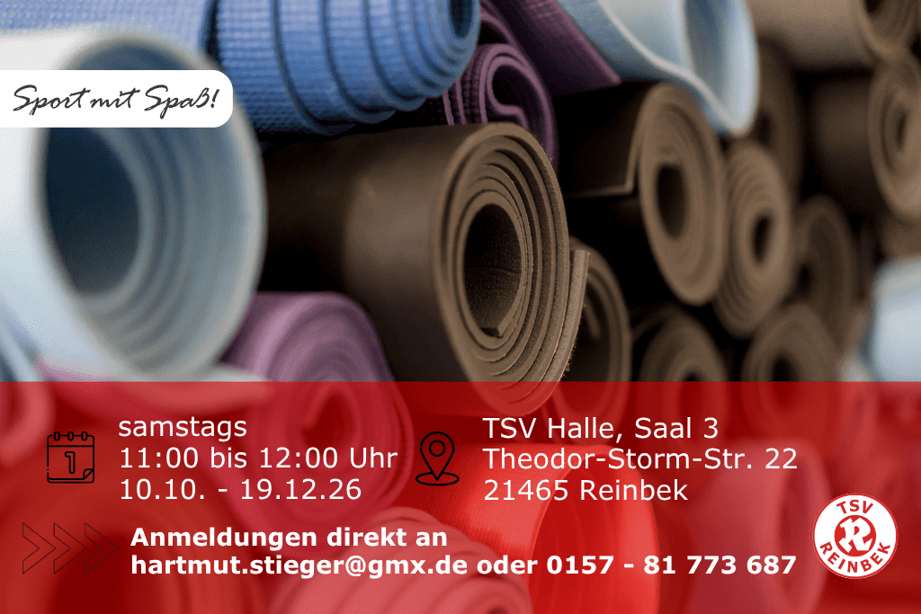 Fitnessmatten liegen eingerollt &uuml;bereinander. Bild enth&auml;lt Orts- und Datumsangabe