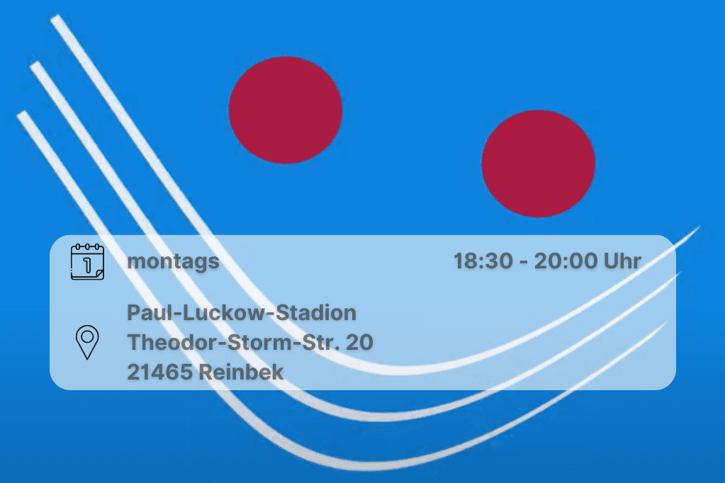 Jedermann-Leichtathletik Smiley auf blauem Hintergrund mit Datumsangabe.