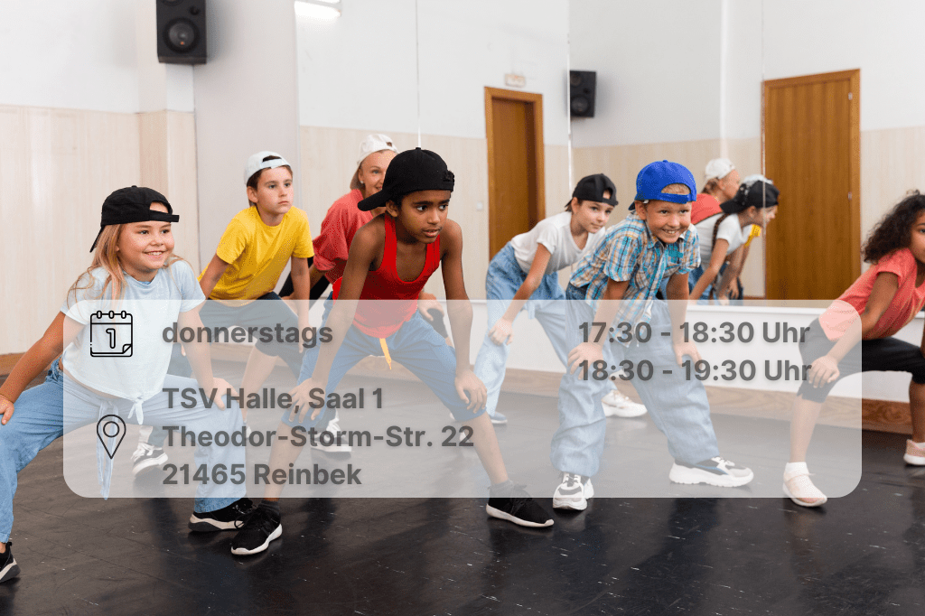 HipHop Jugendliche in hockender Tanzpose in Formation. Alle tragen ihr Käppi nach hinten gedreht Enthält Orts- und Datumsangabe