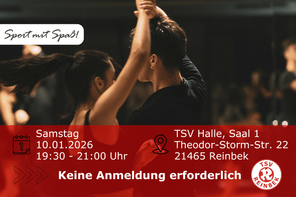 Bachata Special Frau und Mann tanzen zu zweit. Bild enthält Orts- und Datumsangabe