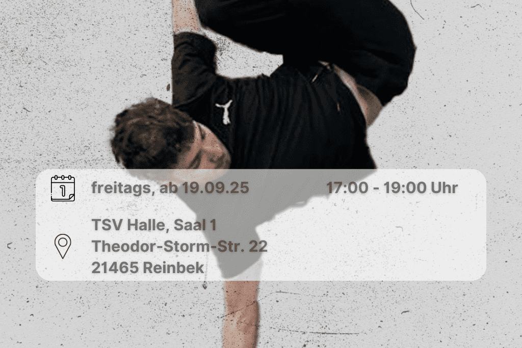 Breakdance - neues Angebot Rustam Mammadov macht eine Breakdance Pose. Inklusive Orts- und Datumsangabe