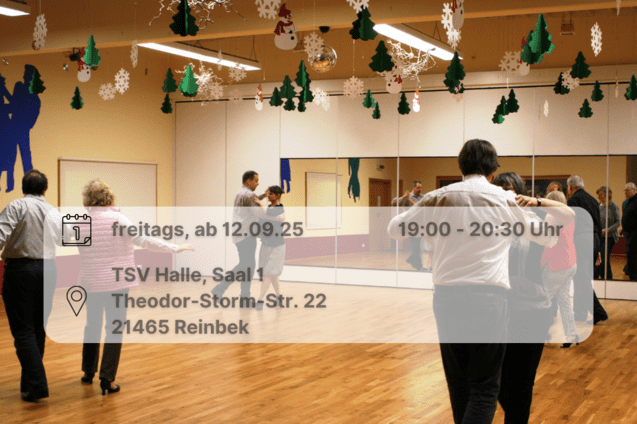 Tanzpaare tanzen im Tanzsaal. Inklusive Orts-, und Zeitangabe