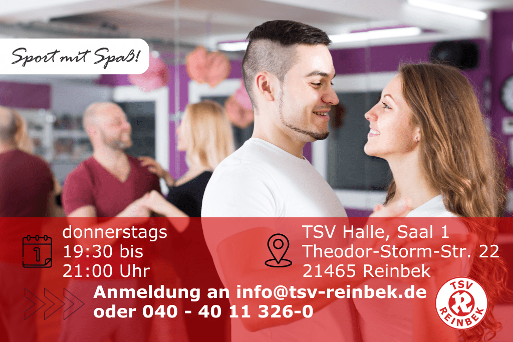 Mann und Frau tanzen im Tanzsaal. Bild enthält Orts- und Datumsangabe