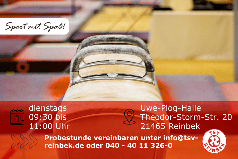 Eltern-Kind-Turnen Erdmännchen Turnhalle, in der verschiedene Turngeräte aufgebaut sind. Bild enthält Orts- und Datumsangabe