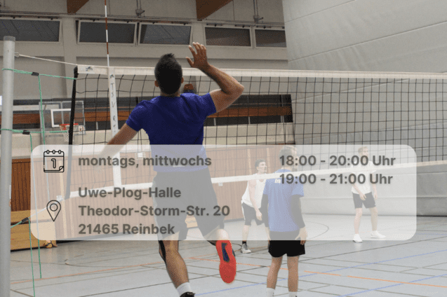 Volleyballspieler schmettert Ball in die gegnerische Hälfte