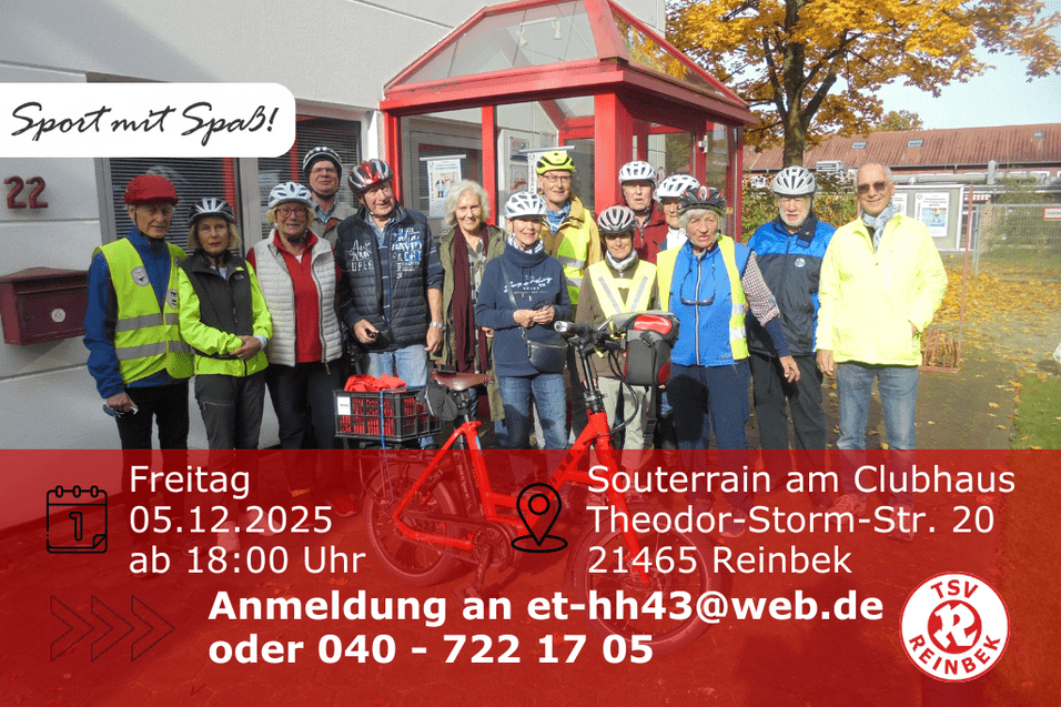 Radgruppe vor der Geschäftsstelle. Inklusive Orts- und Datumsangabe