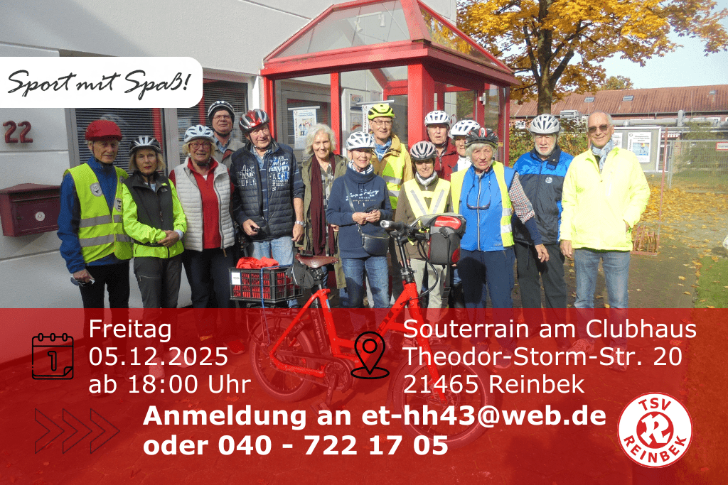 Radgruppe vor der Geschäftsstelle. Inklusive Orts- und Datumsangabe