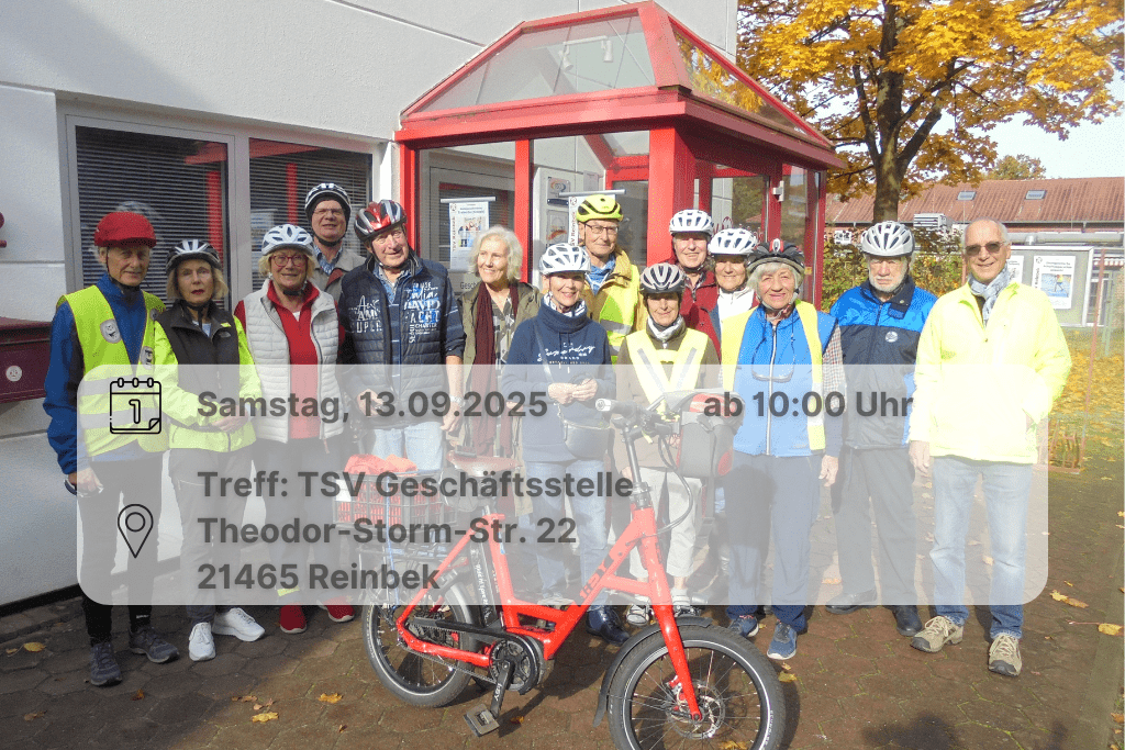 Radtour rund um den Apfel Gruppenfoto unserer Radgruppe vor der Geschäftsstelle. Inklusive Orts- und Datumsangabe