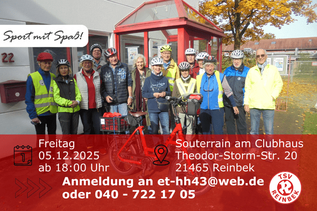 Radgruppe vor der Gesch&auml;ftsstelle. Inklusive Orts- und Datumsangabe