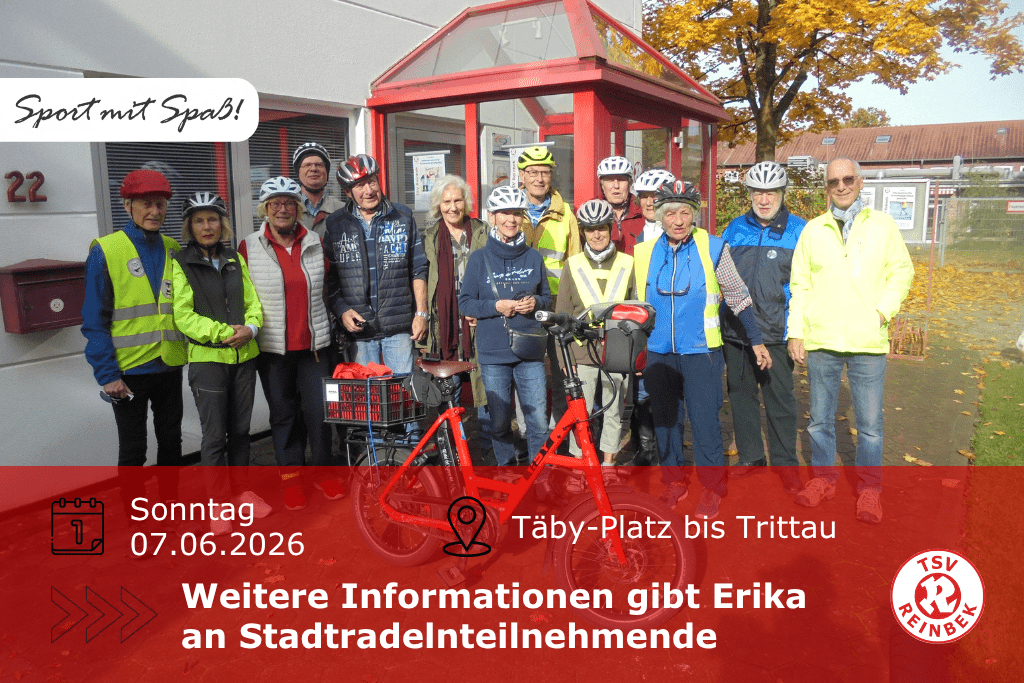 Radgruppe vor der Gesch&auml;ftsstelle. Inklusive Orts- und Datumsangabe