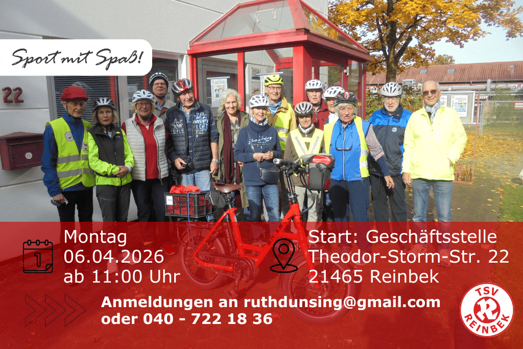 Radgruppe vor der Gesch&auml;ftsstelle. Inklusive Orts- und Datumsangabe