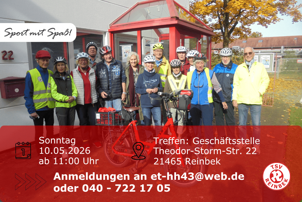 Radgruppe vor der Gesch&auml;ftsstelle. Inklusive Orts- und Datumsangabe