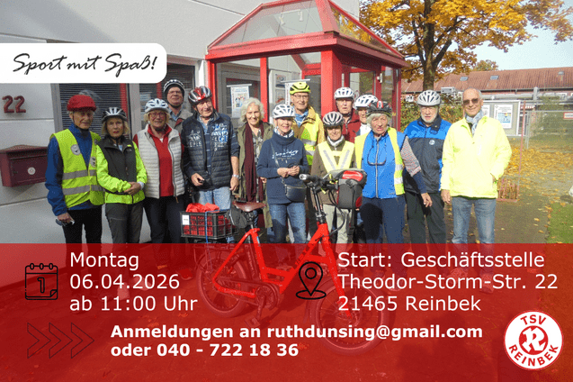 Radgruppe vor der Gesch&auml;ftsstelle. Inklusive Orts- und Datumsangabe