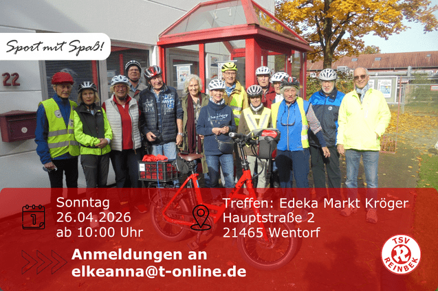 Radgruppe vor der Gesch&auml;ftsstelle. Inklusive Orts- und Datumsangabe