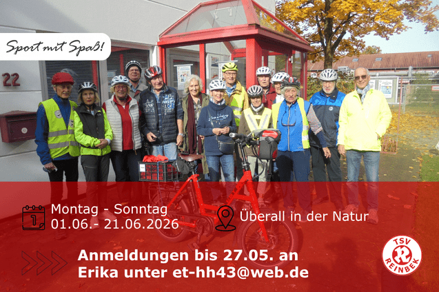 Radgruppe vor der Gesch&auml;ftsstelle. Inklusive Orts- und Datumsangabe