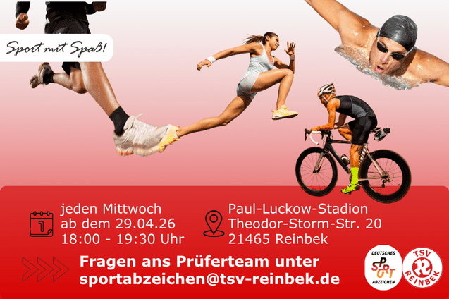 Einzelbilder einer L&auml;uferin, eines Schwimmers und eines Radfahrers auf rot-wei&szlig;em Hintergrund. Bild enth&auml;lt Orts- und Datumsangabe