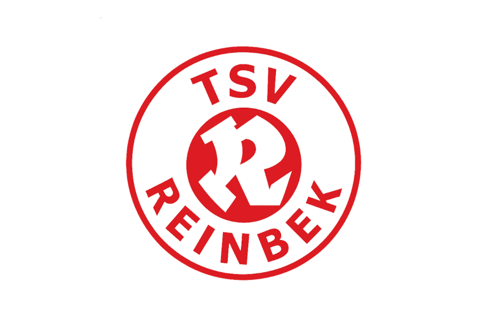 Logo des TSV Reinbek mit rotem Schriftzug auf weißem Hintergrund und stilisiertem „R“ im Zentrum.