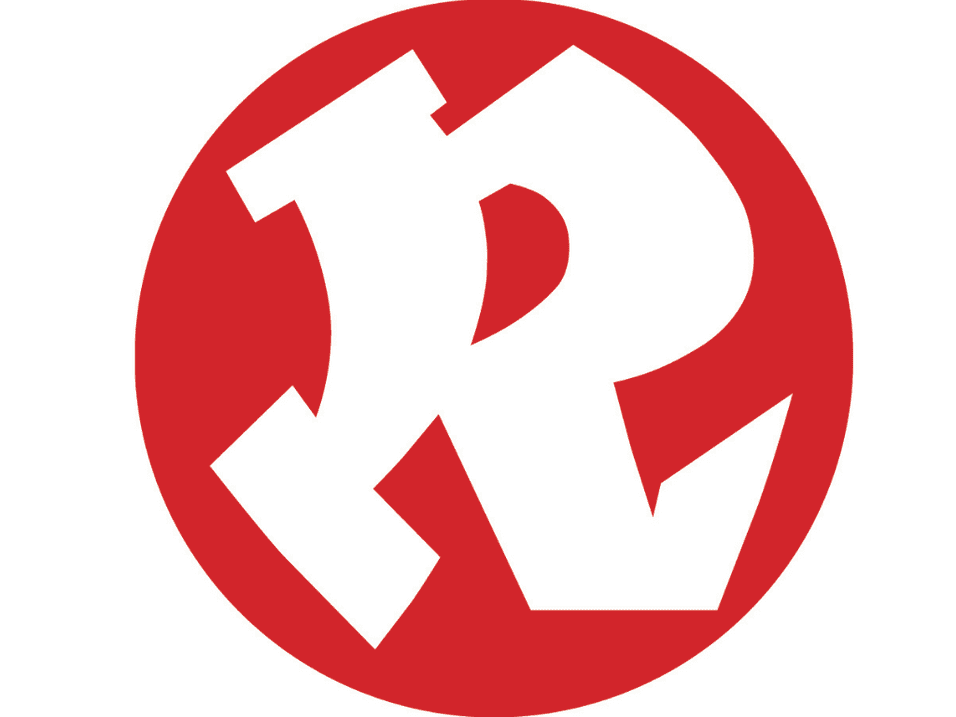 wei&szlig;es R auf rotem Hintergrund