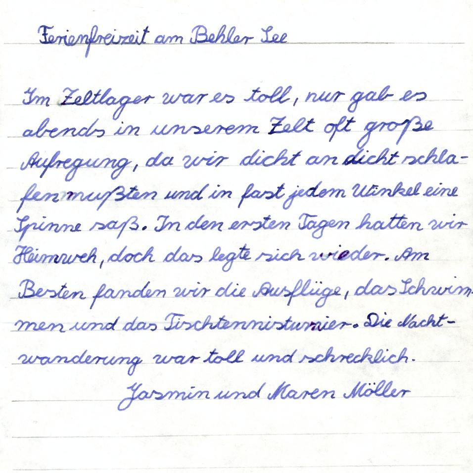 Yasmin und Maren M&ouml;ller schreiben &uuml;ber ihre Erfahrungen im Zeltlager am Behler See