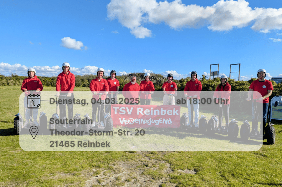 Vereinsjugend Gruppenbild Mitglieder der Vereinsjugend stehen nebeneinander auf Segways, inklusive Datumsangabe.