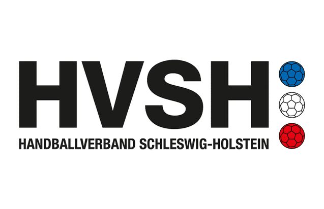 Logo des Handballverbands Schleswig-Holstein (HVSH) mit drei farbigen Handbällen in Blau, Weiß und Rot.