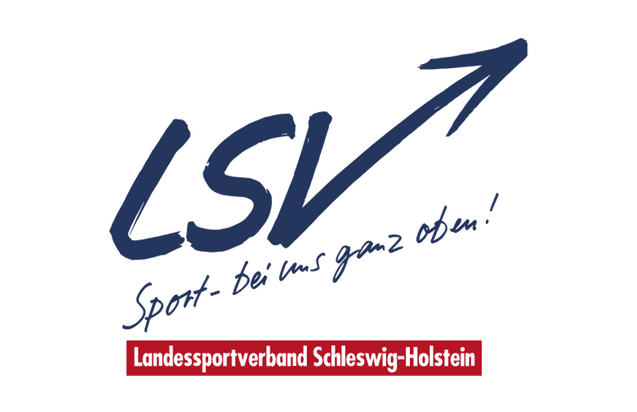 Logo des Landessportverbands Schleswig-Holstein mit dem Schriftzug „LSV“ und dem Slogan „Sport - bei uns ganz oben!“.