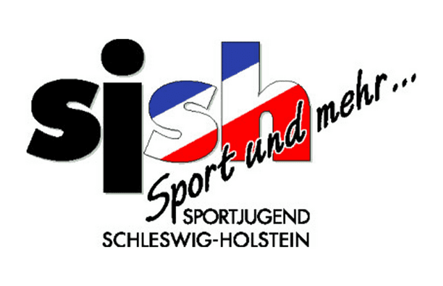 Logo der Sportjugend Schleswig-Holstein mit Schriftzug „sish“ und farbigen Elementen in Blau, Rot und Weiß.